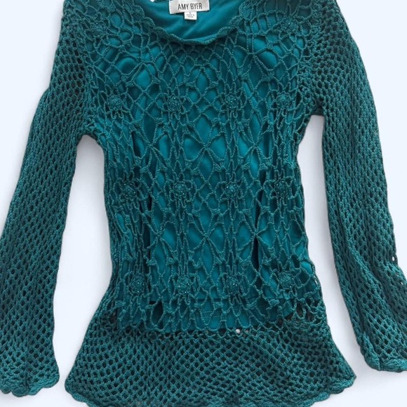 Amy Byer Tops - Amy Byer Vintage Crochet Beaded Long Sleeve Top